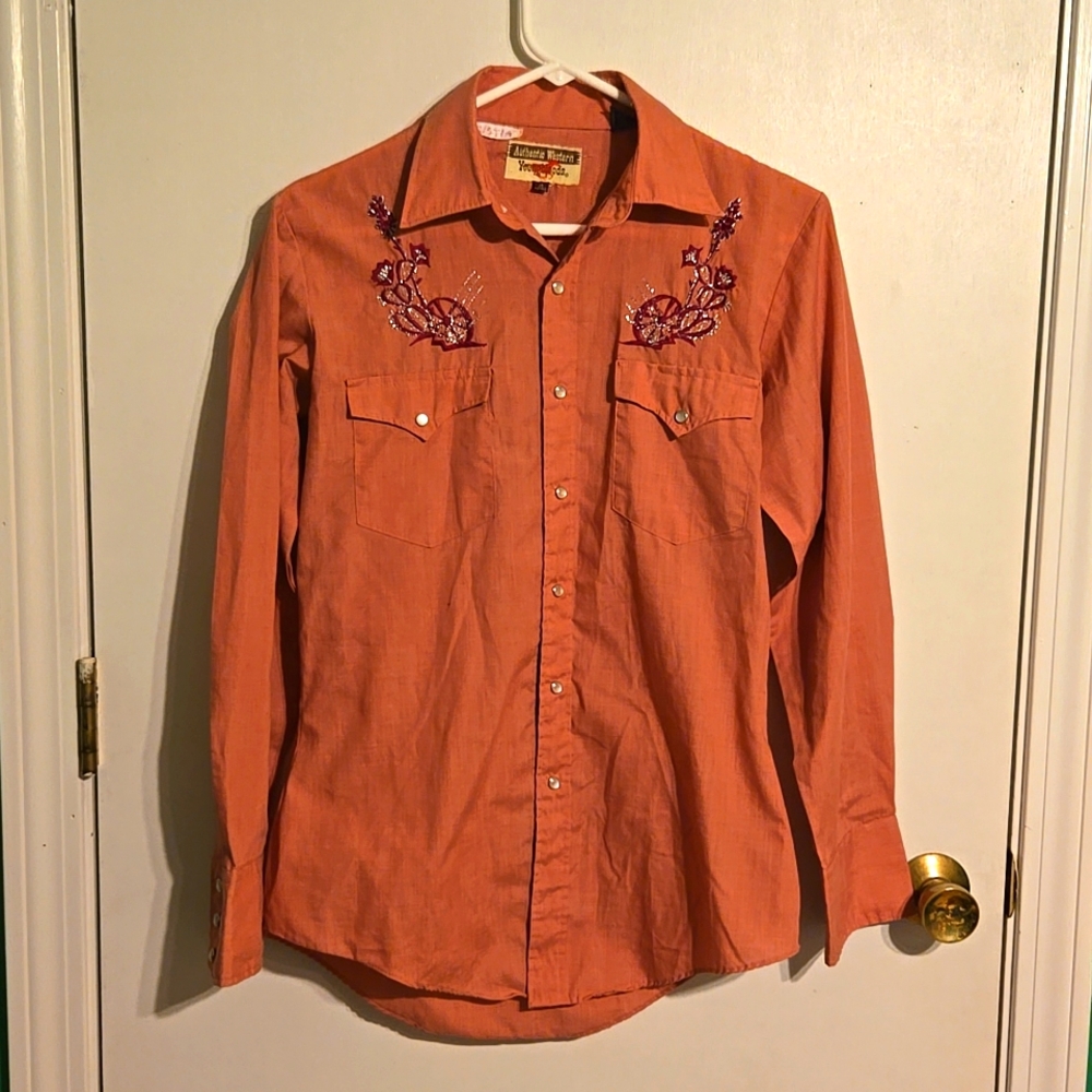 Youngbloods women's M rust orange, authentic western, snap-down collared shirt